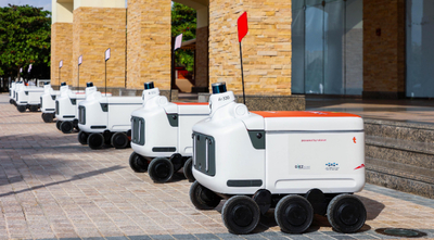 An image of Talabat's food delivery robots, courtesy of Dubai Silicon Oasis